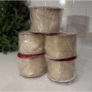 5 NEW Rolls Holiday Lane Wired Ribbon Garland Gold Metallic Sheer - 2.5” x 30ft